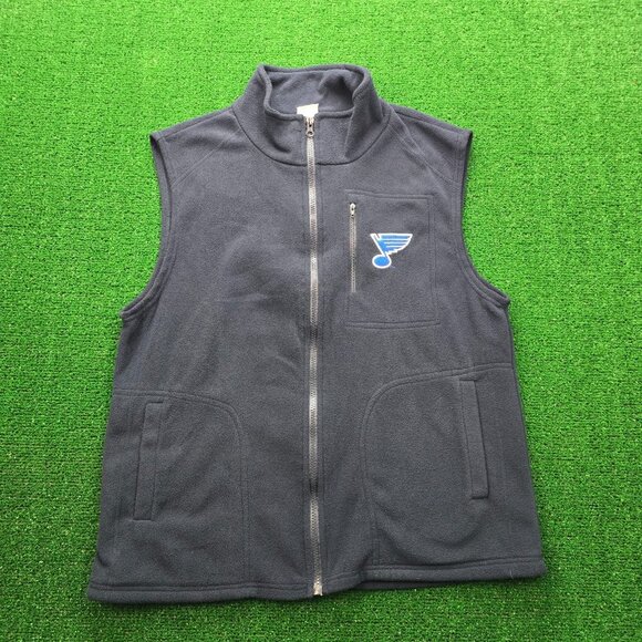 St Louis Blues Vest Mens Large Navy Blue Sweater Full Zip Fleece NHL Hockey - Picture 1 of 9